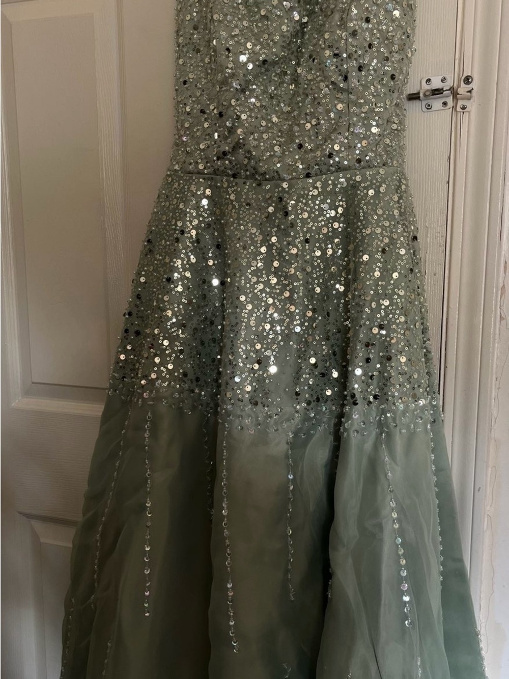 Sequined Sage Green Formal Gown